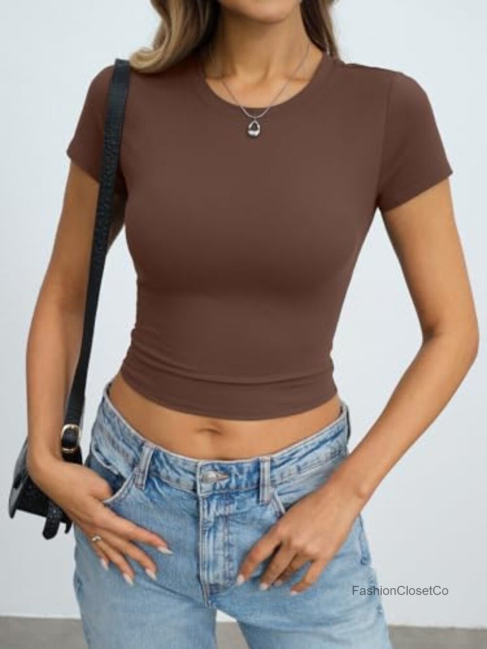Womens Short Sleeve Crop Top Crewneck Casual Fitted Tee Y2k Summer Going Out - Picture 3 of 7